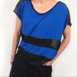 Double Zero Royal Blue Black Sheer Striped Top